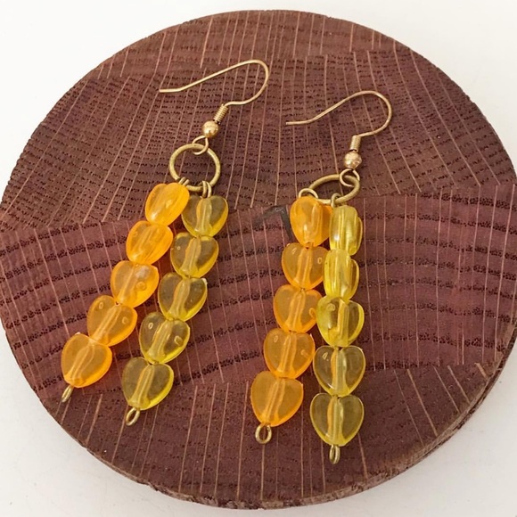 Yellow & Orange Heart Dangle Earrings - Picture 1 of 2